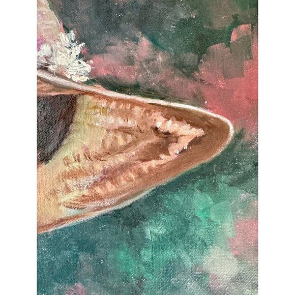 Oil Painting of Little Girl Holding Flower, Smiling Face, On Canvas13x17" - Picture 11 of 14